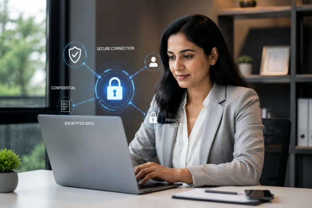 Privacy and confidentiality illustration showing secure and protected conversations
